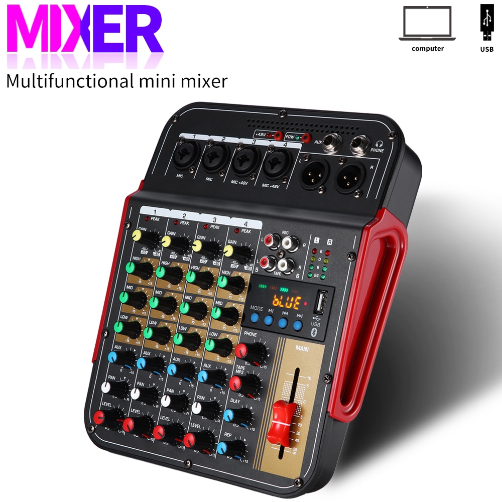 MX-i6 6-Channel Audio Mixer Outdoor Conference Audio USB Bluetooth Reverb Audio processor Sing Live with Sound Card Sound Mixer