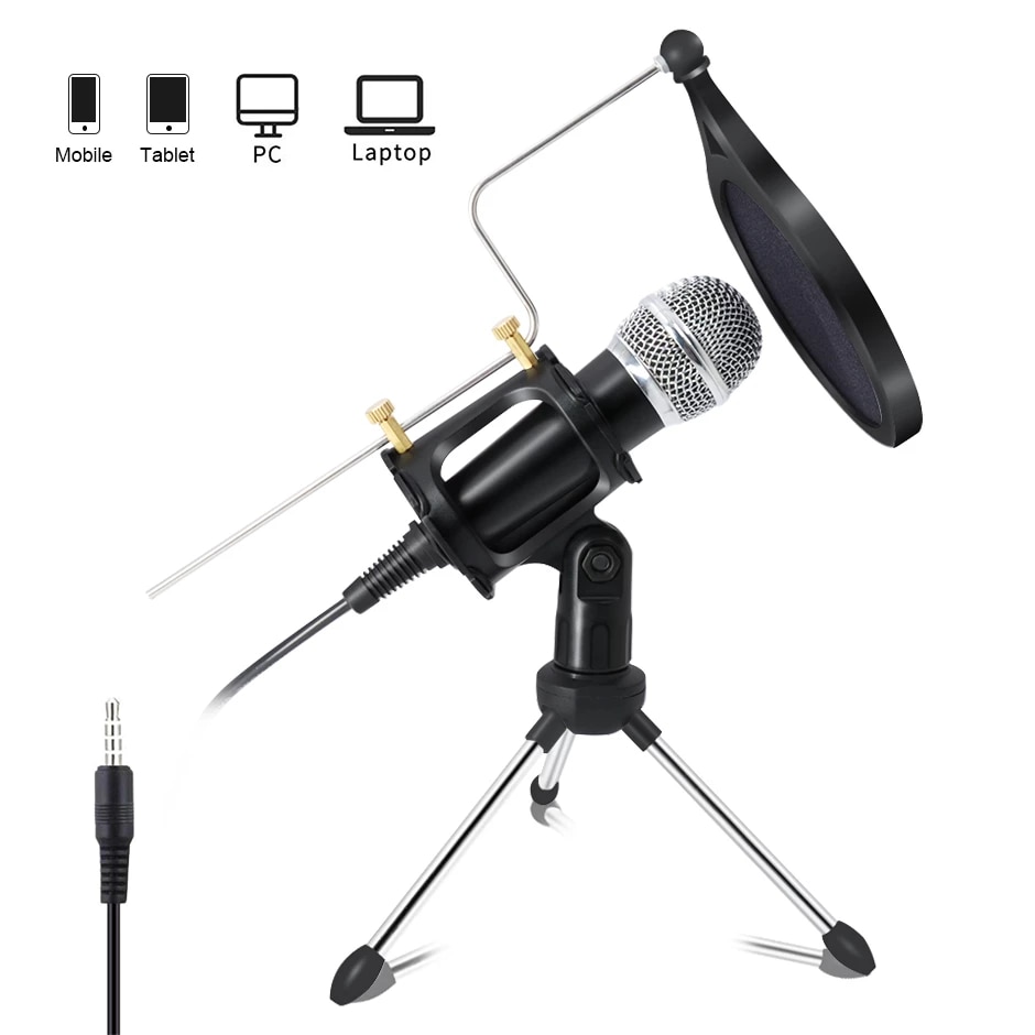 Lefon Recording Condenser Microphone Mobile Phone Microphone Microfone For Computer PC Karaoke Mic Holder For Android 3.5mm Plug