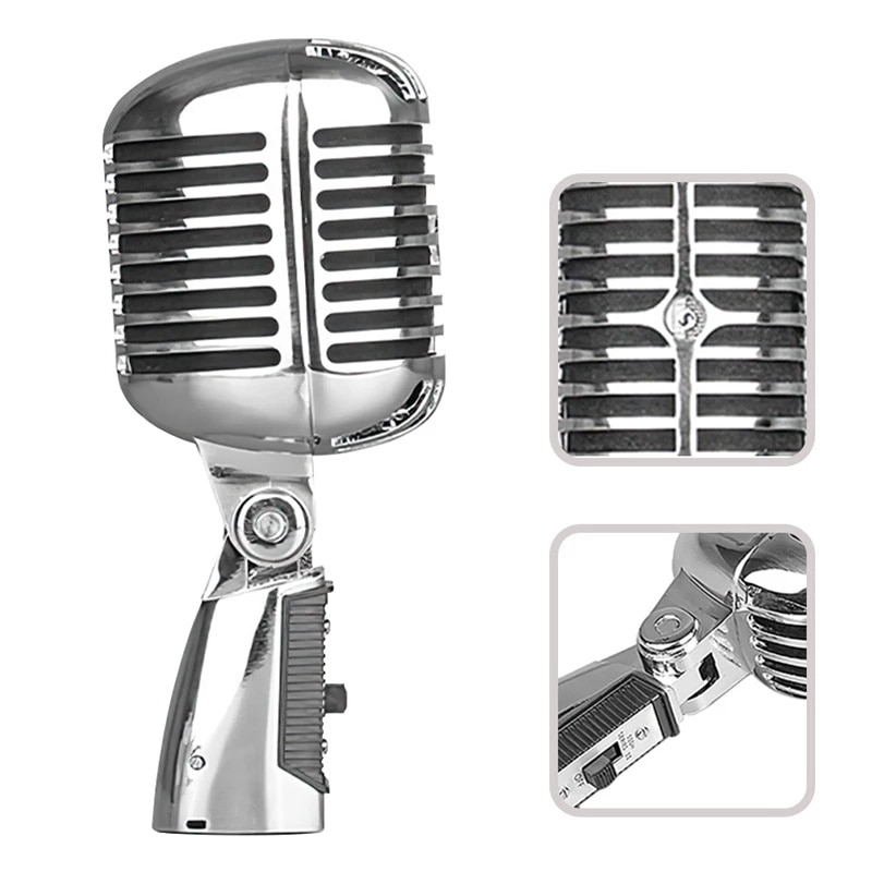 Metal Vintage Microphone for SHURE 55SH Simulation Classic Retro Dynamic Vocal Mic Universal Stand for Live Performance Karaoke